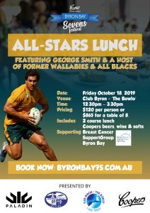 2019 Byron Bay 7s All Stars Lunch Poster